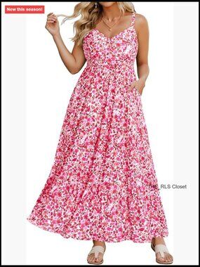 Plus Size Summer Maxi Sun Dress Spaghetti Strap Ruched Bust Tiered Casual